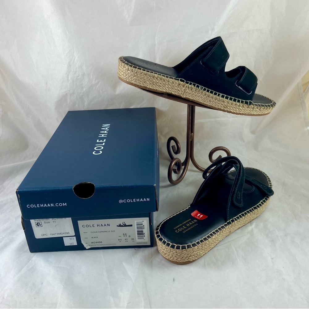 COLE HAAN Womens Black Cloudfeel Toe Platform Slip On Espadrille Shoes Sz 11 B